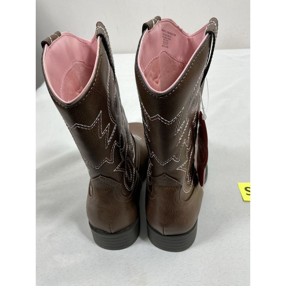 Girls NWT Wonder Nation Pull On Western Style Cowgirl Boots Size 3 Brown Pink - Picture 8 of 10